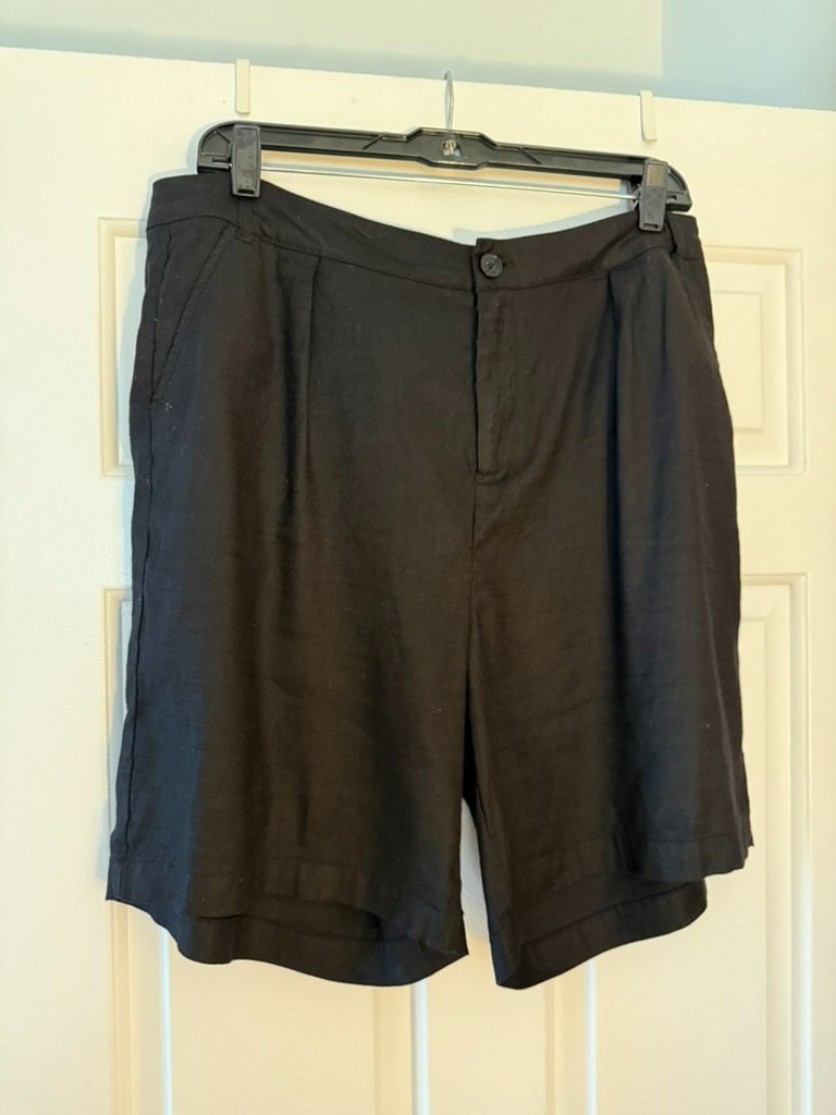 Nydj Black Linen Blend Pleated Shorts - High Waist - Size 10 (Fits Like 12)